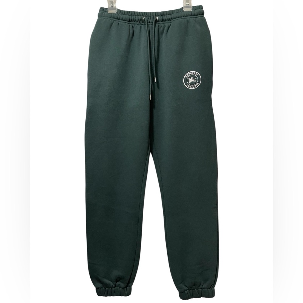 BURBERRY ($650USD) WALFORD FOREST GREEN COTTON FLEECE W/LOGO INSULATED JOGGERS